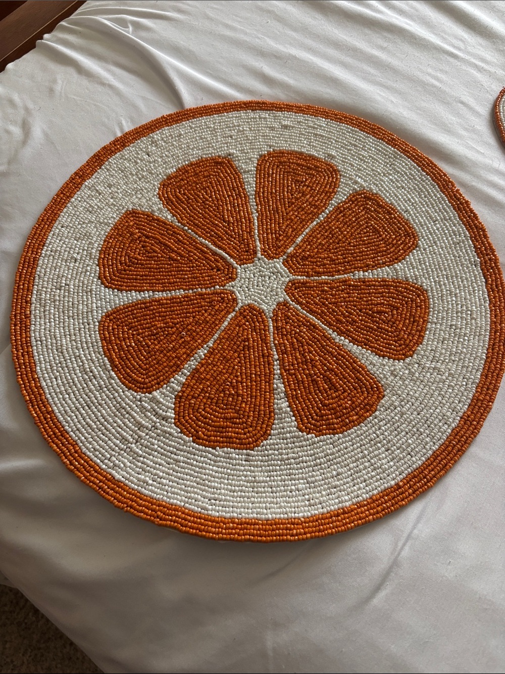 Beaded Orange Slice Round Placemat or Center piece